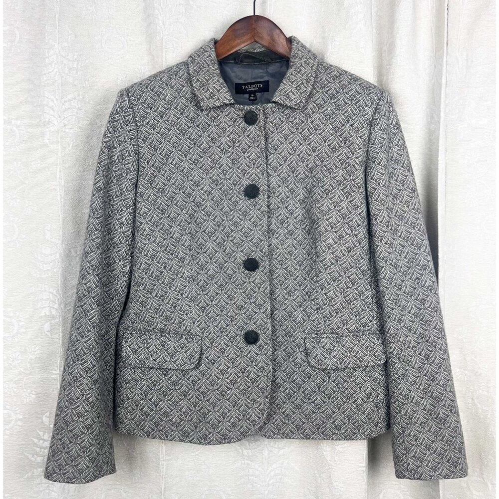 Talbots wool-blend chevron gray tweed short jacket